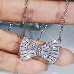 Gorgeous Bow Jewelry Cubic Zirconia 925 Silver Necklaces Pendants Wedding Gifts